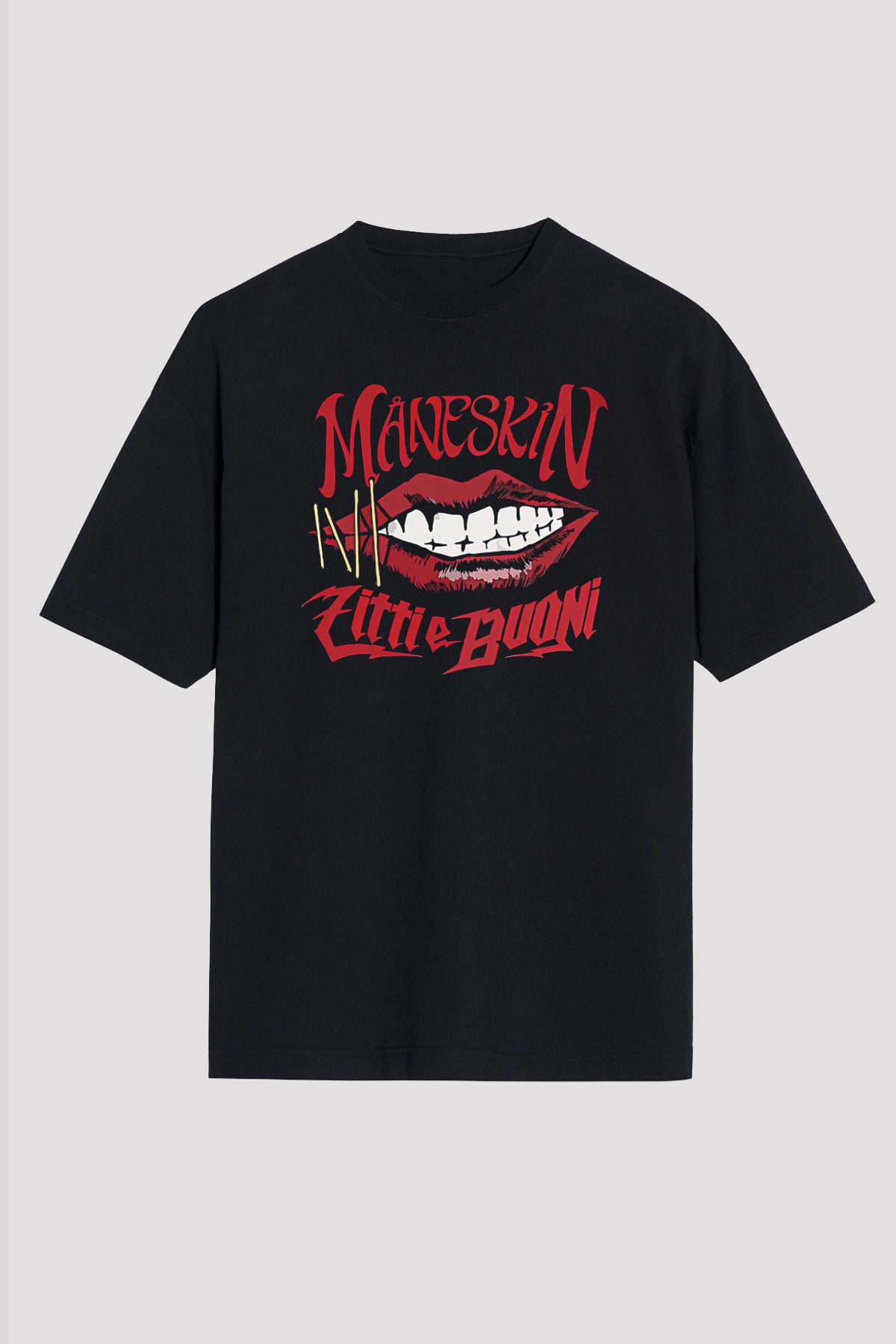 Maneskin Baskılı Unisex Siyah Oversize Tişört - Tshirt