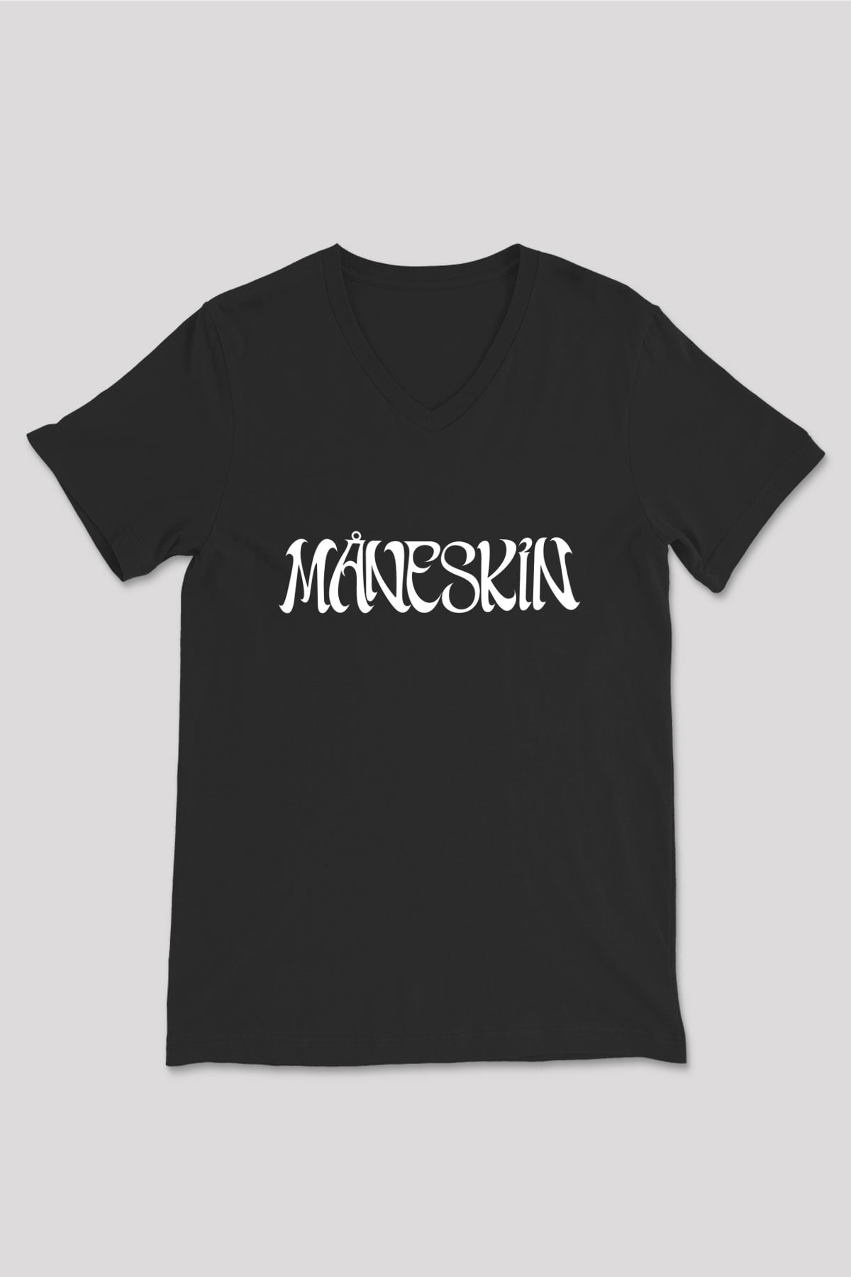Maneskin Baskılı Unisex Siyah V Yaka Tişört - Tshirt