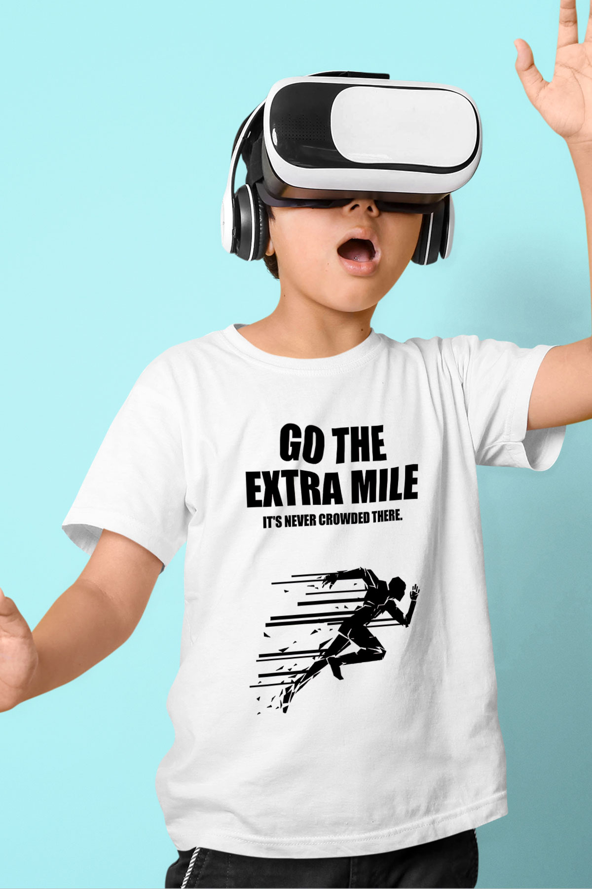 Maraton Baskılı Unisex Beyaz Çocuk Tişört - Tshirt