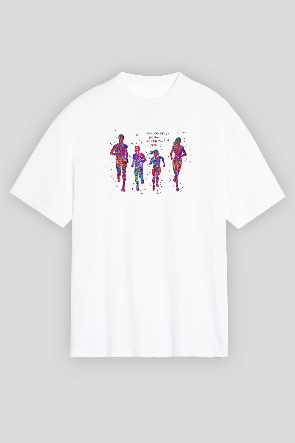 Maraton Baskılı Unisex Beyaz Oversize Tişört - Tshirt