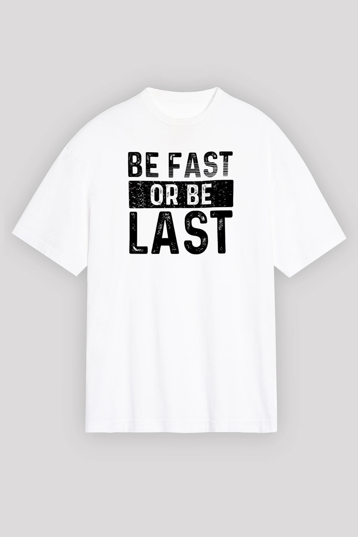 Maraton Baskılı Unisex Beyaz Oversize Tişört - Tshirt