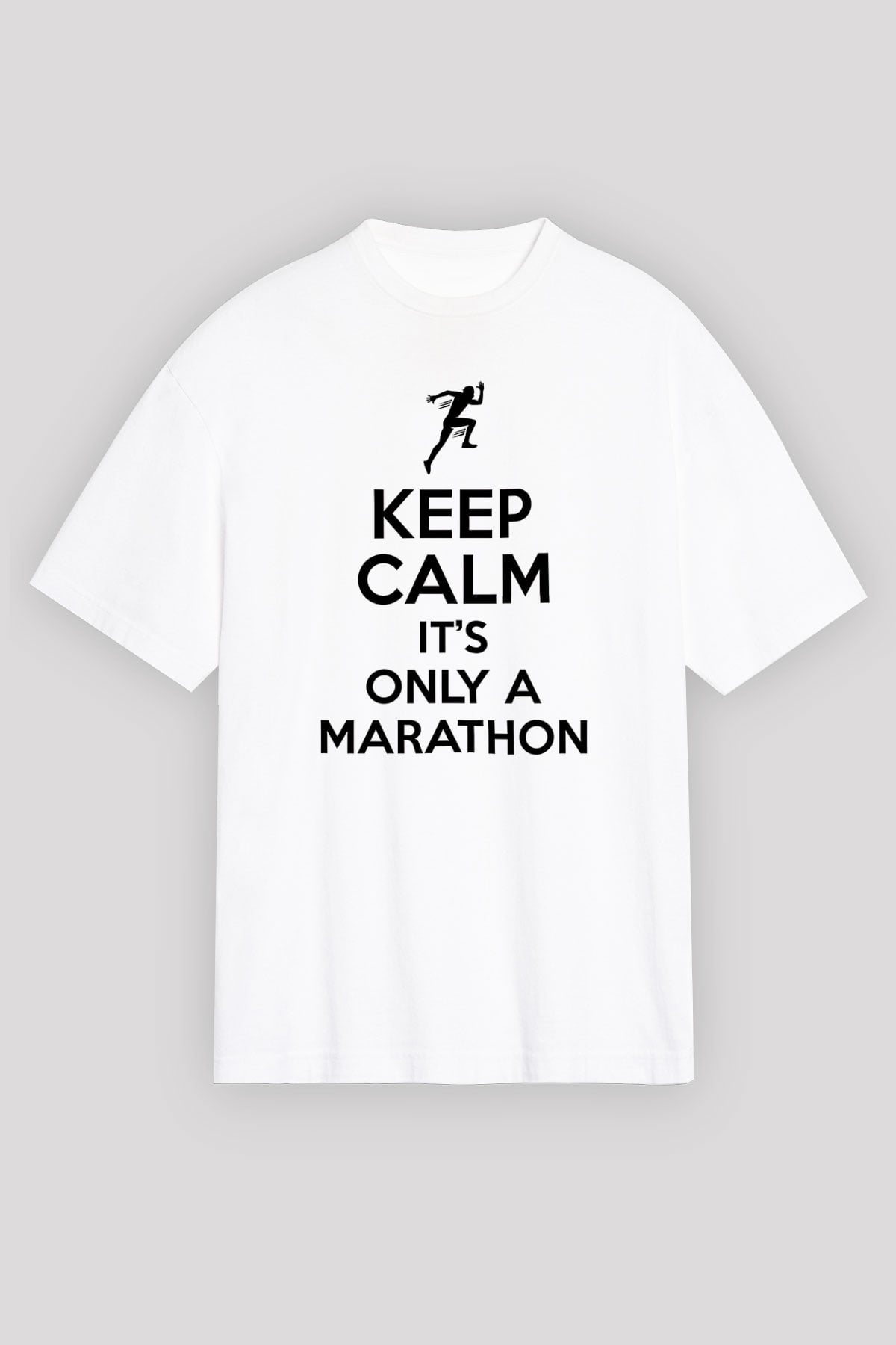 Maraton Baskılı Unisex Beyaz Oversize Tişört - Tshirt