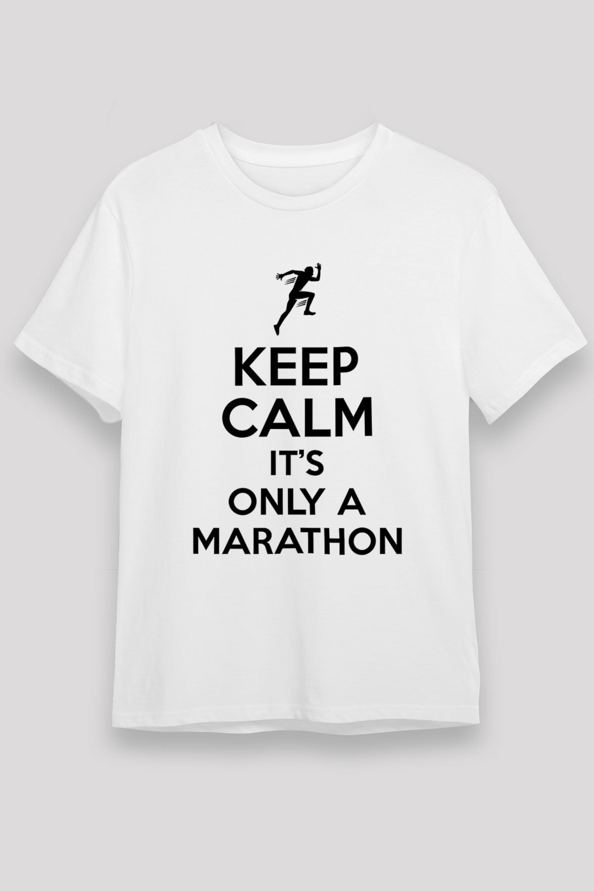 Maraton Baskılı Unisex Beyaz Tişört - Tshirt