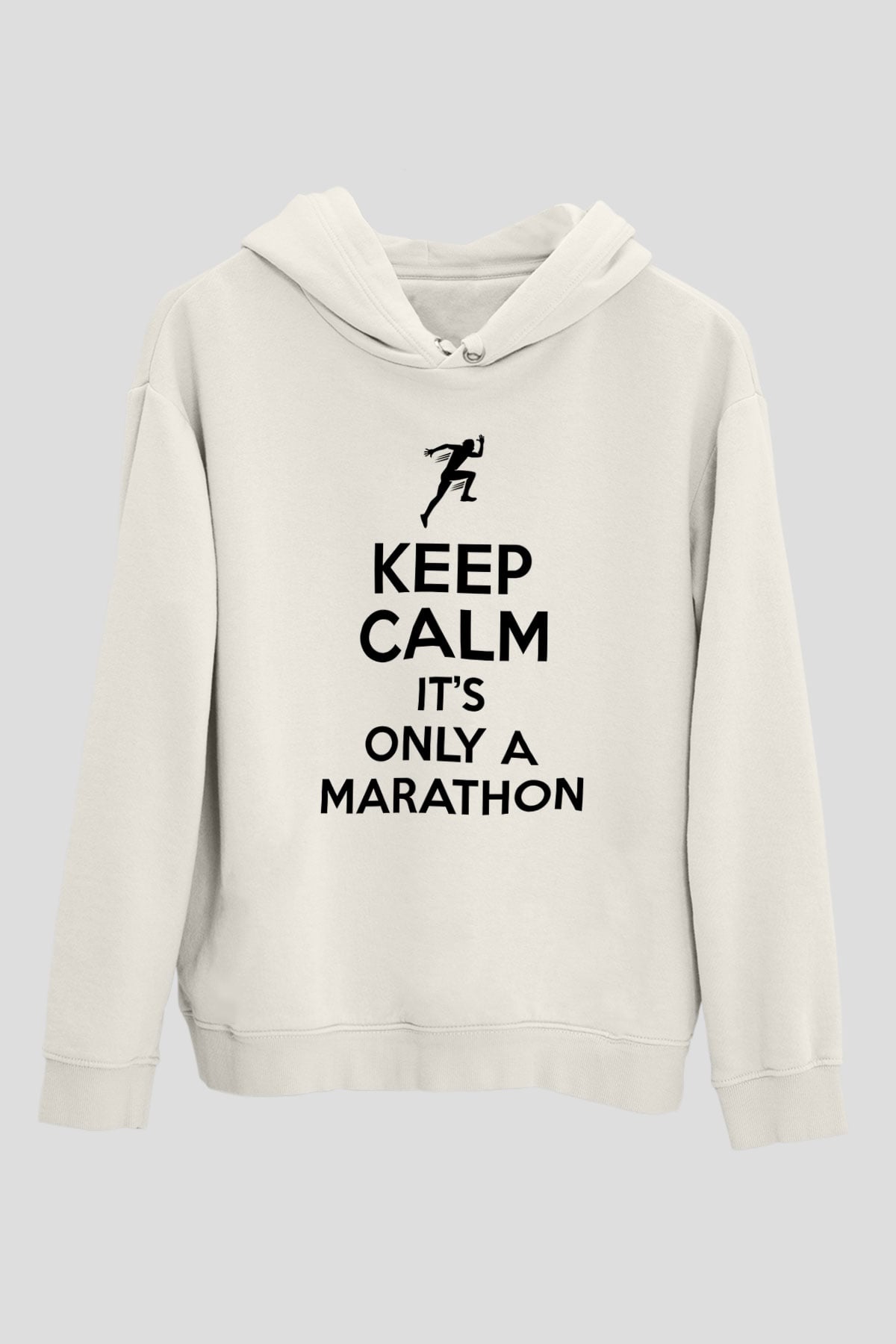 Maraton Baskılı Unisex Ekru Hoodie