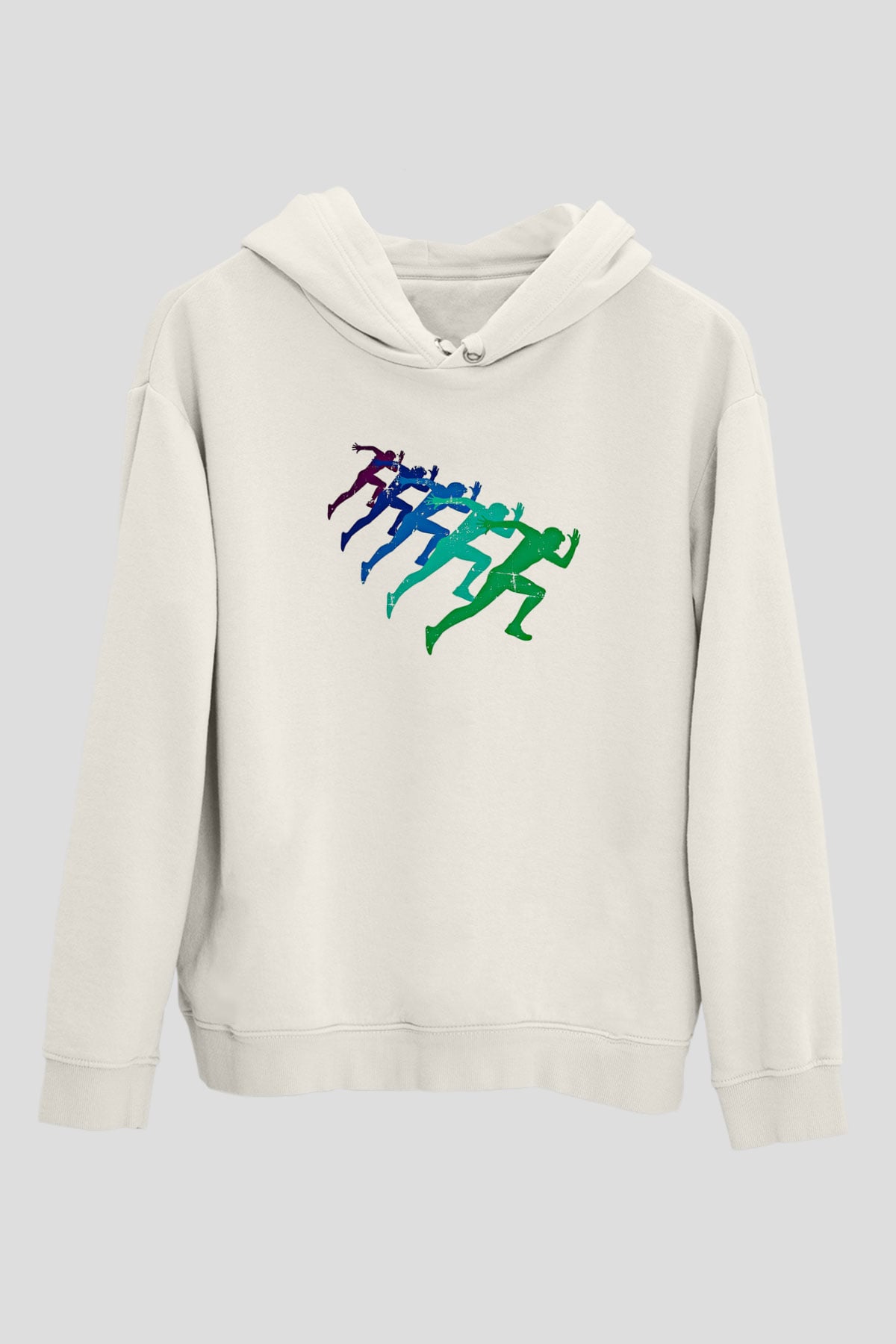 Maraton Baskılı Unisex Ekru Hoodie