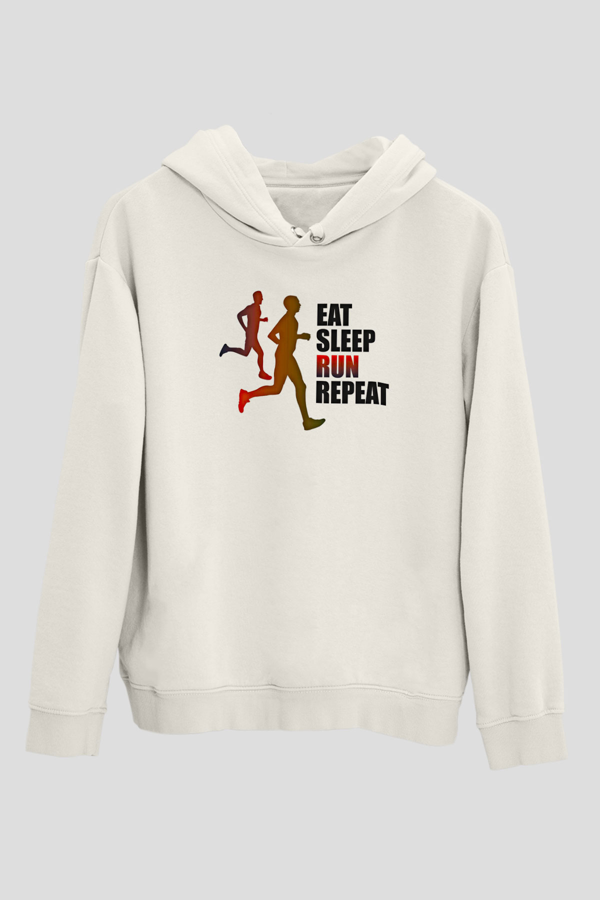 Maraton Baskılı Unisex Ekru Hoodie