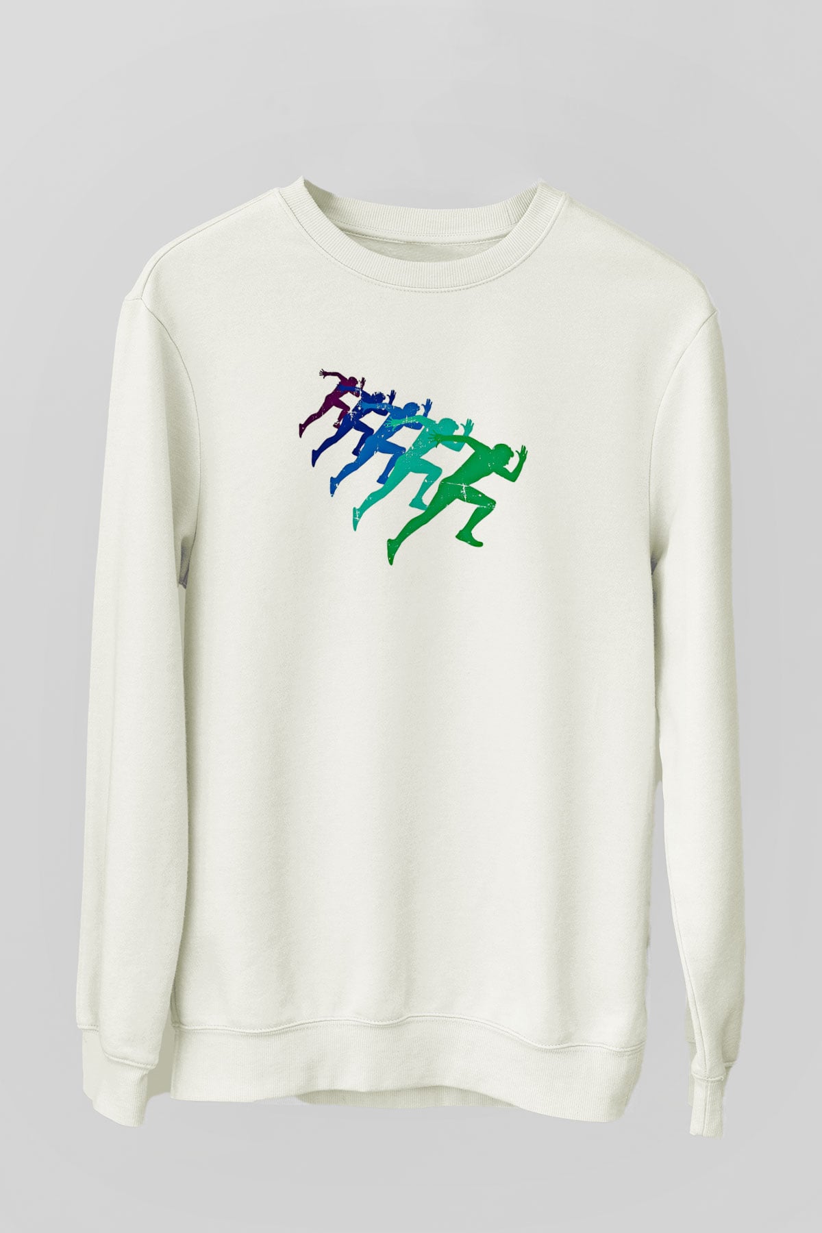 Maraton Baskılı Unisex Ekru Sweatshirt