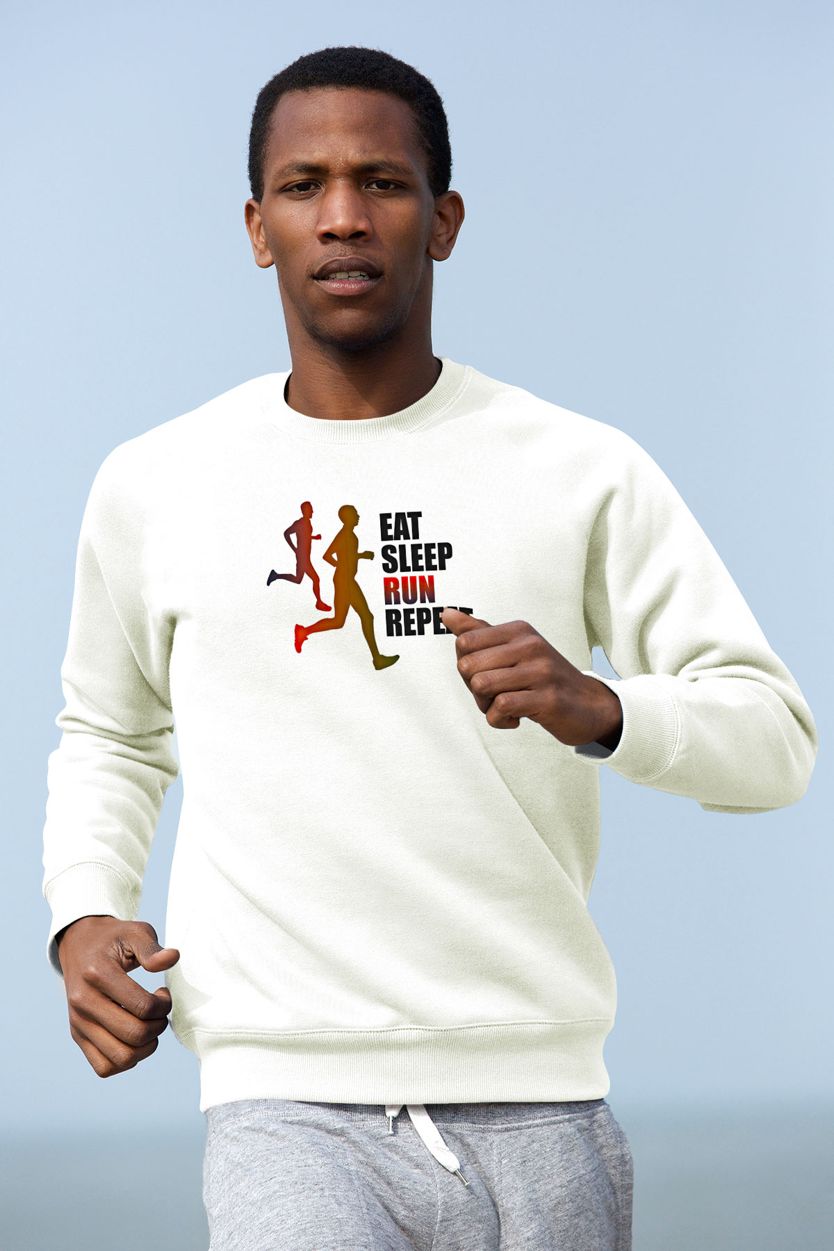 Maraton Baskılı Unisex Ekru Sweatshirt