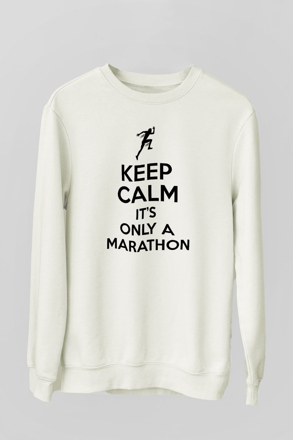 Maraton Baskılı Unisex Ekru Sweatshirt