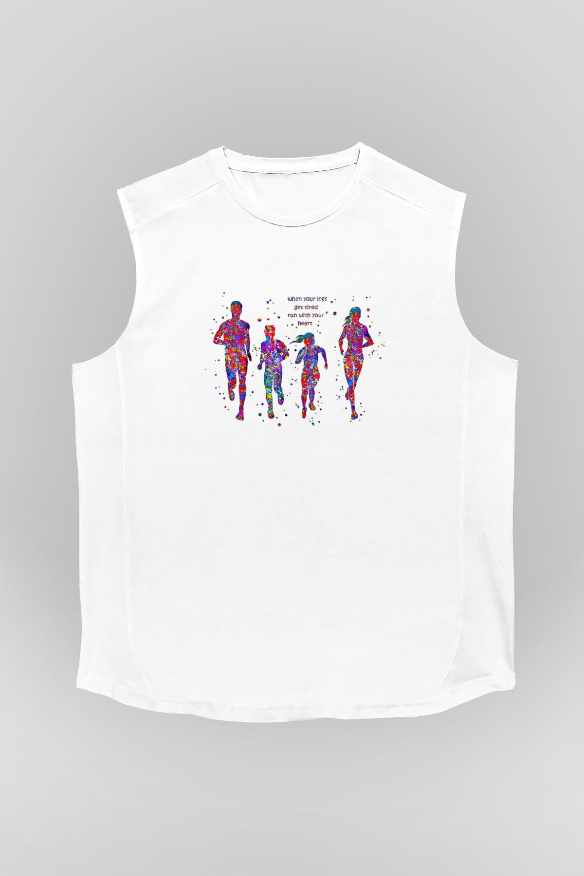 Maraton Baskılı Unisex Kolsuz Beyaz Tişört