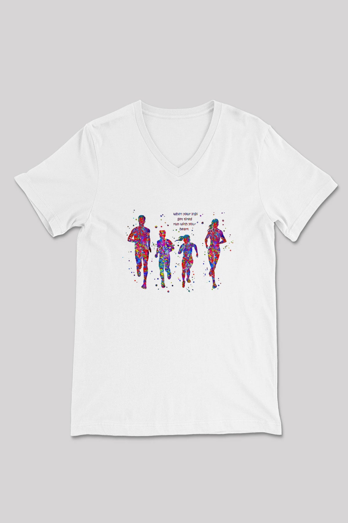 Maraton Baskılı Unisex V Yaka Tişört - Tshirt