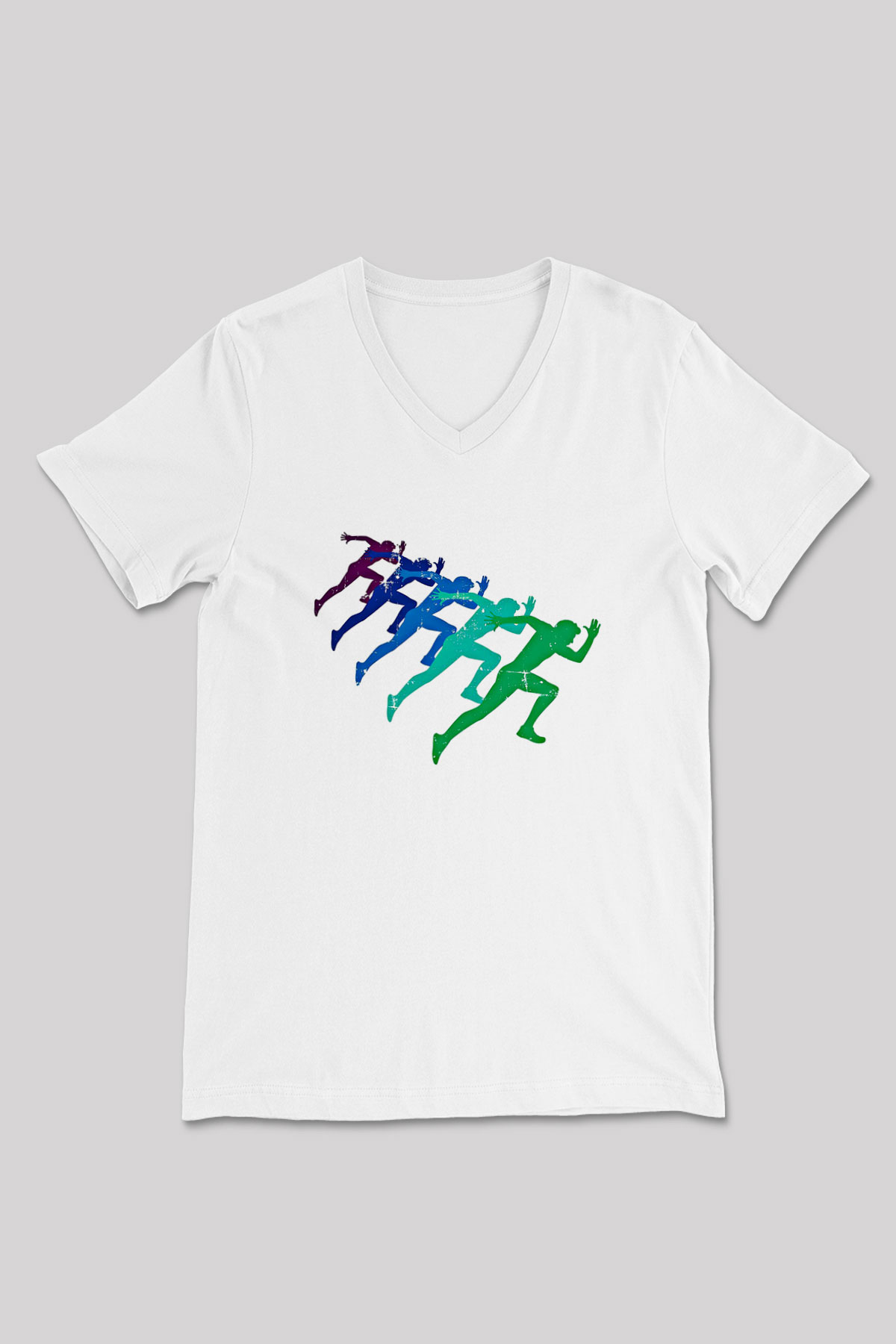 Maraton Baskılı Unisex V Yaka Tişört - Tshirt