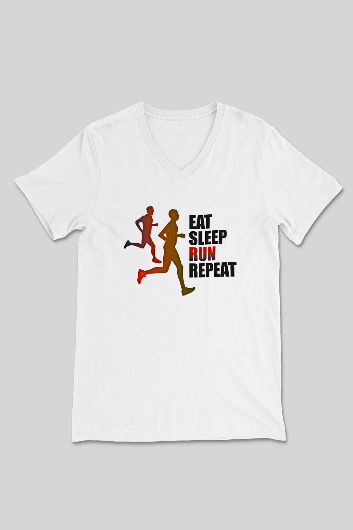 Maraton Baskılı Unisex V Yaka Tişört - Tshirt