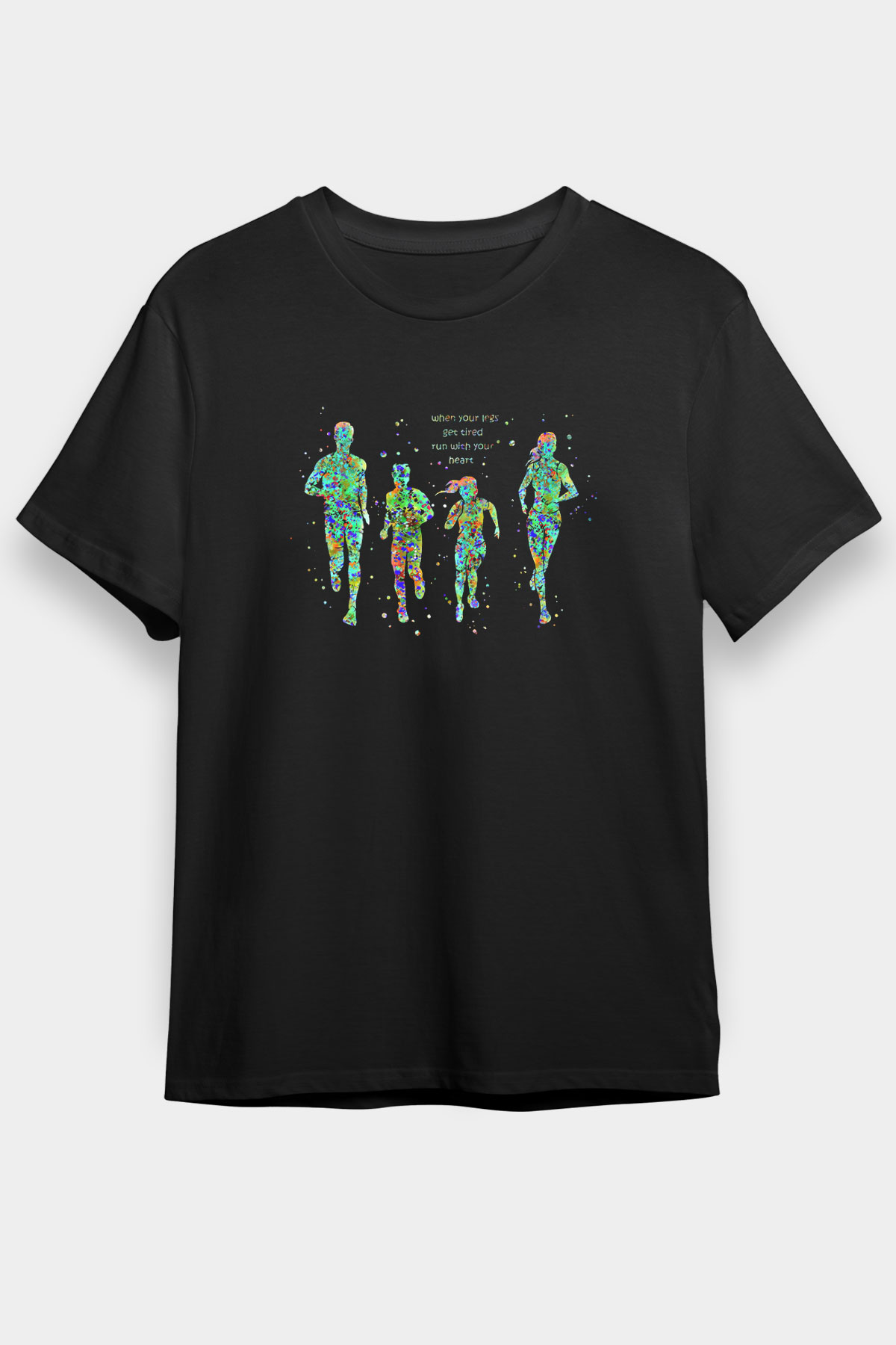 Maraton - Marathon Baskılı Unisex Siyah Tişört - Tshirt