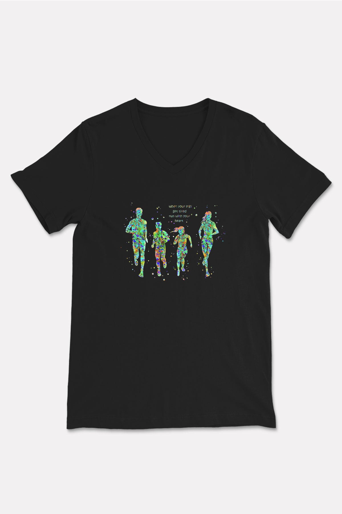 Maraton - Marathon Baskılı Unisex Siyah V Yaka Tişört
