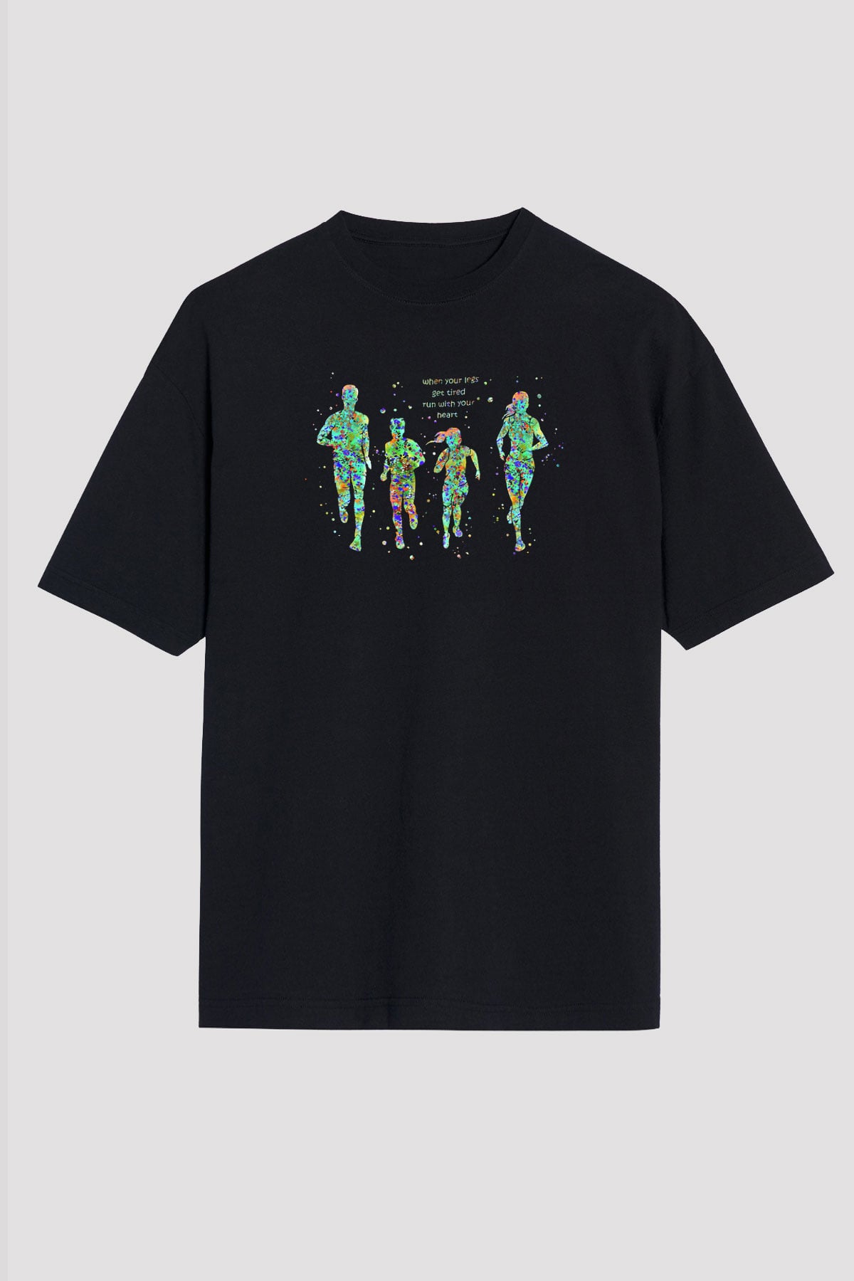 Maraton - Marathon Baskılı Unisex Siyah Oversize Tişört