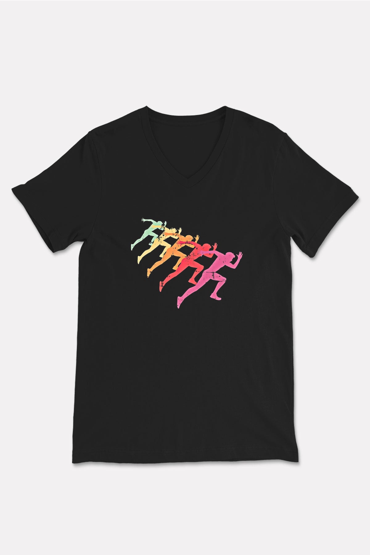 Maraton - Marathon Baskılı Unisex Siyah V Yaka Tişört