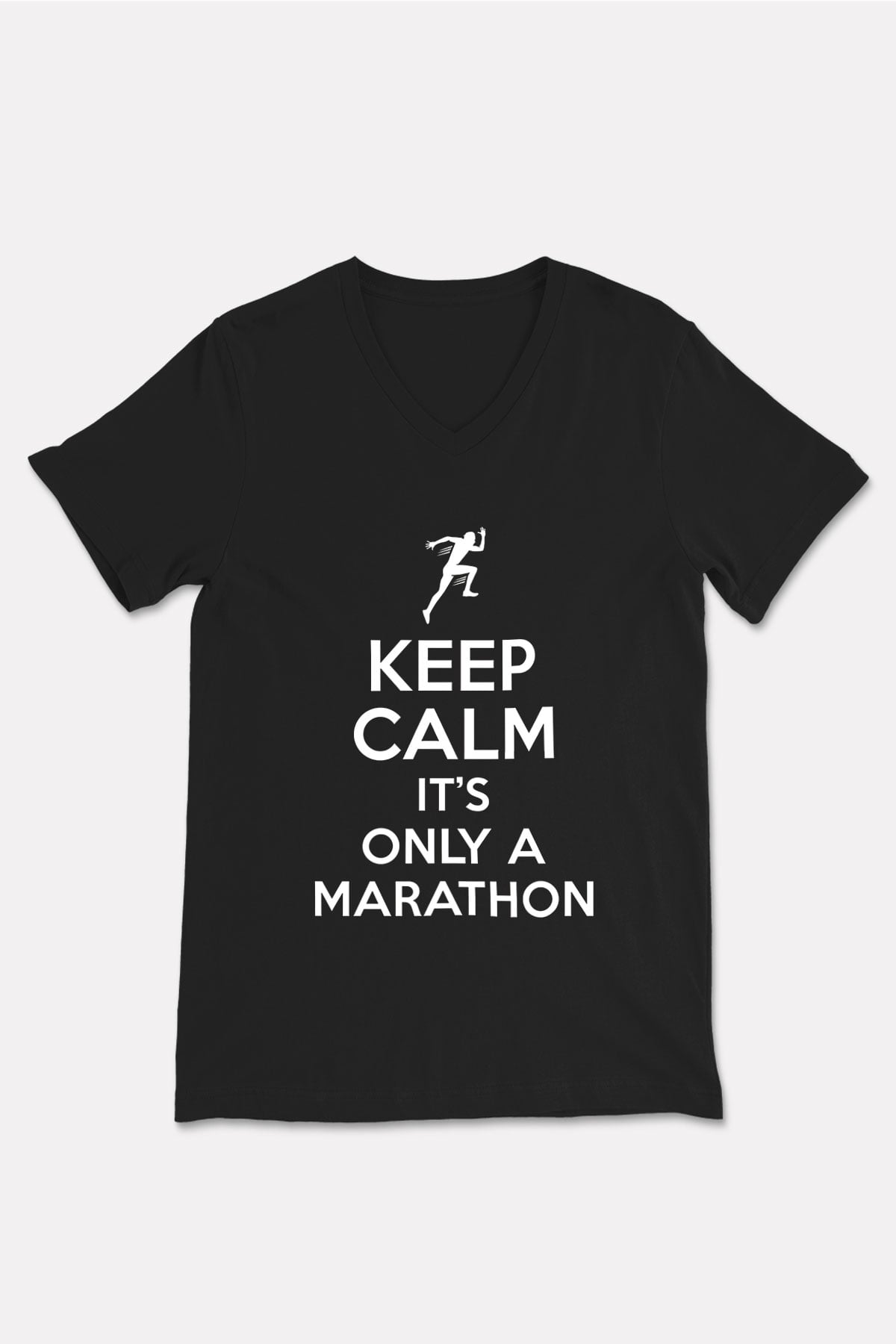 Maraton - Marathon Baskılı Unisex Siyah V Yaka Tişört