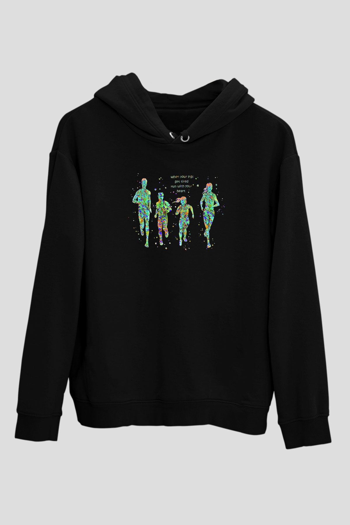 Maraton - Marathon Baskılı Unisex Siyah Hoodie