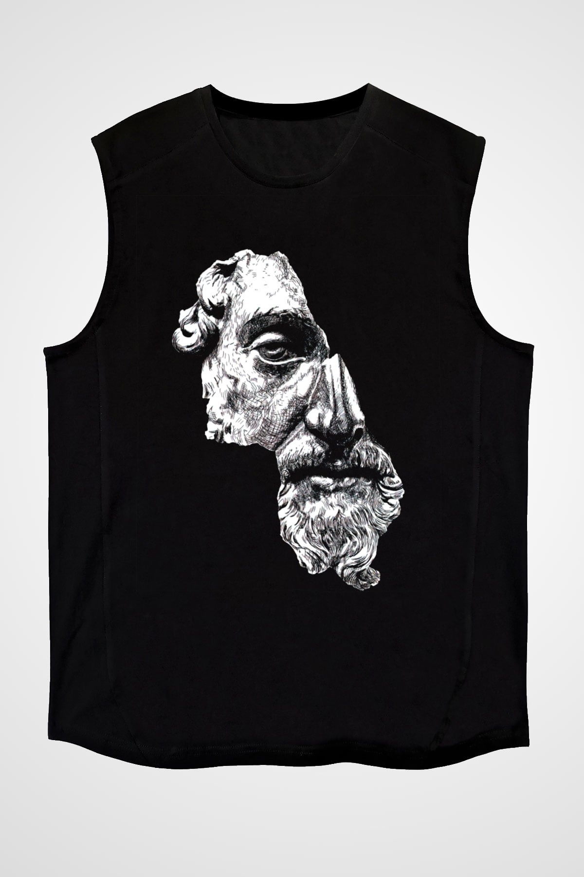 Marcus Aurelius Baskılı Unisex Siyah  Kolsuz Tişört