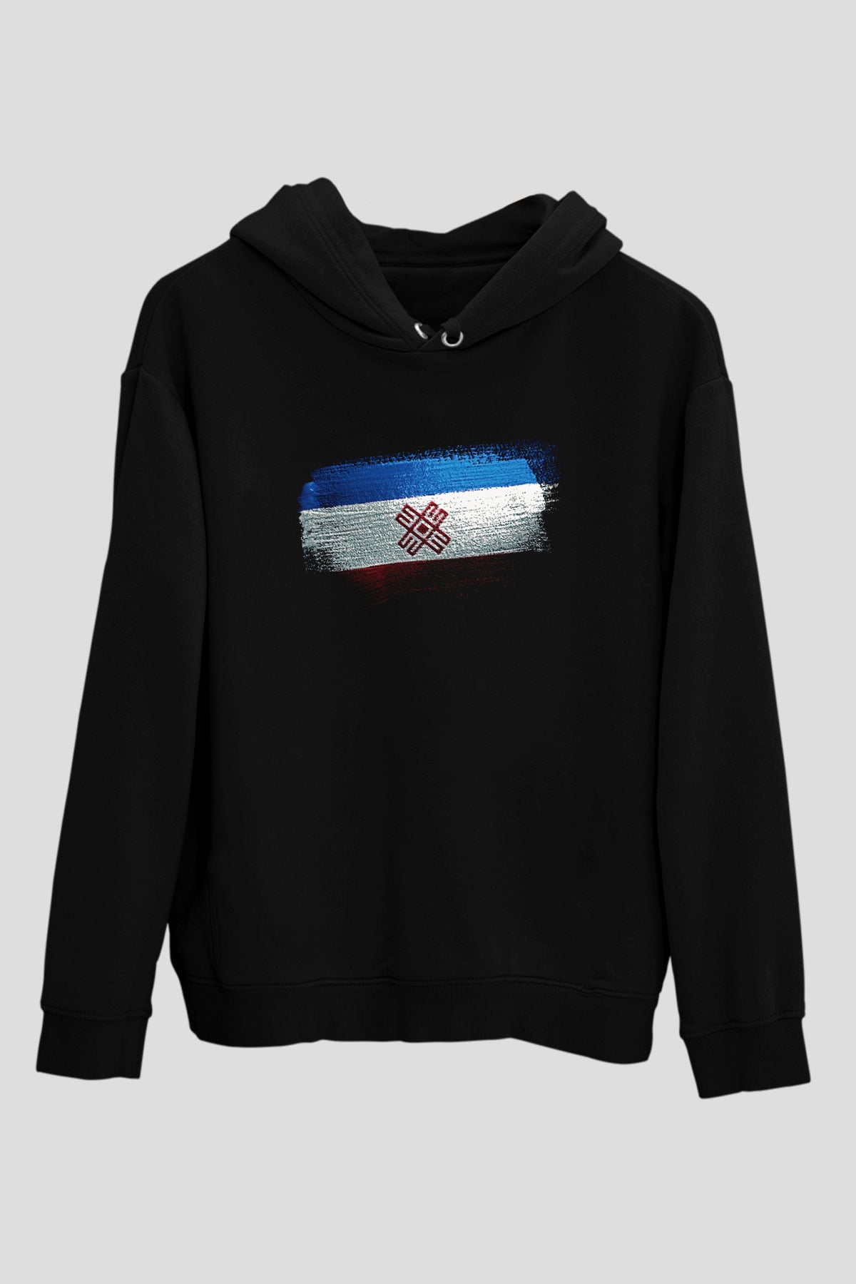 Mari El Bayrağı Baskılı Unisex Siyah Kapüşonlu Sweatshirt