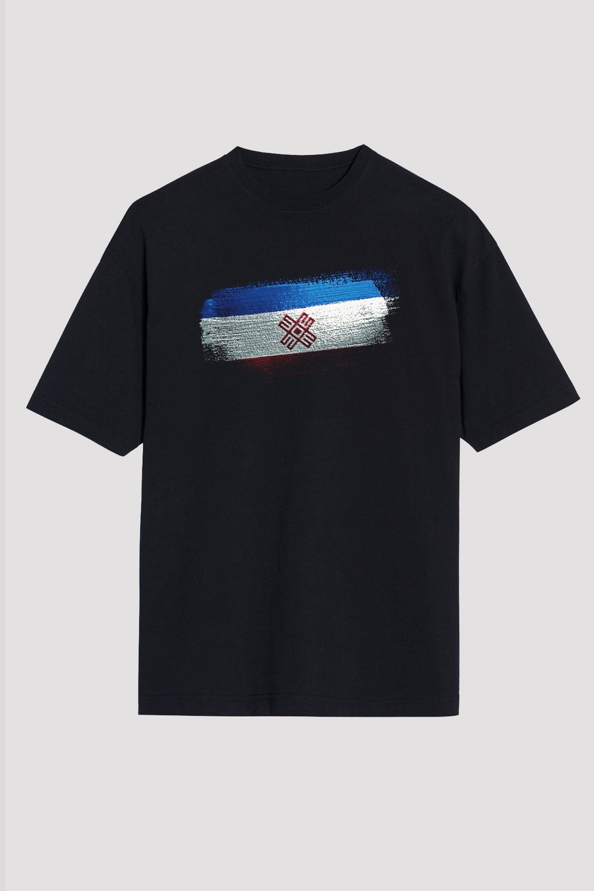 Mari El Bayrağı Baskılı Unisex Siyah Oversize Tişört