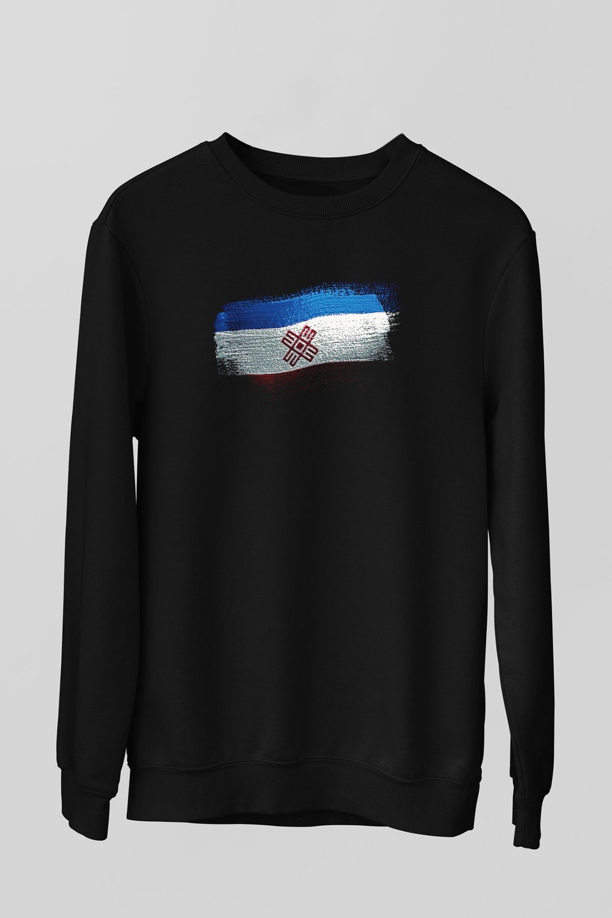 Mari El Bayrağı Baskılı Unisex Siyah Sweatshirt