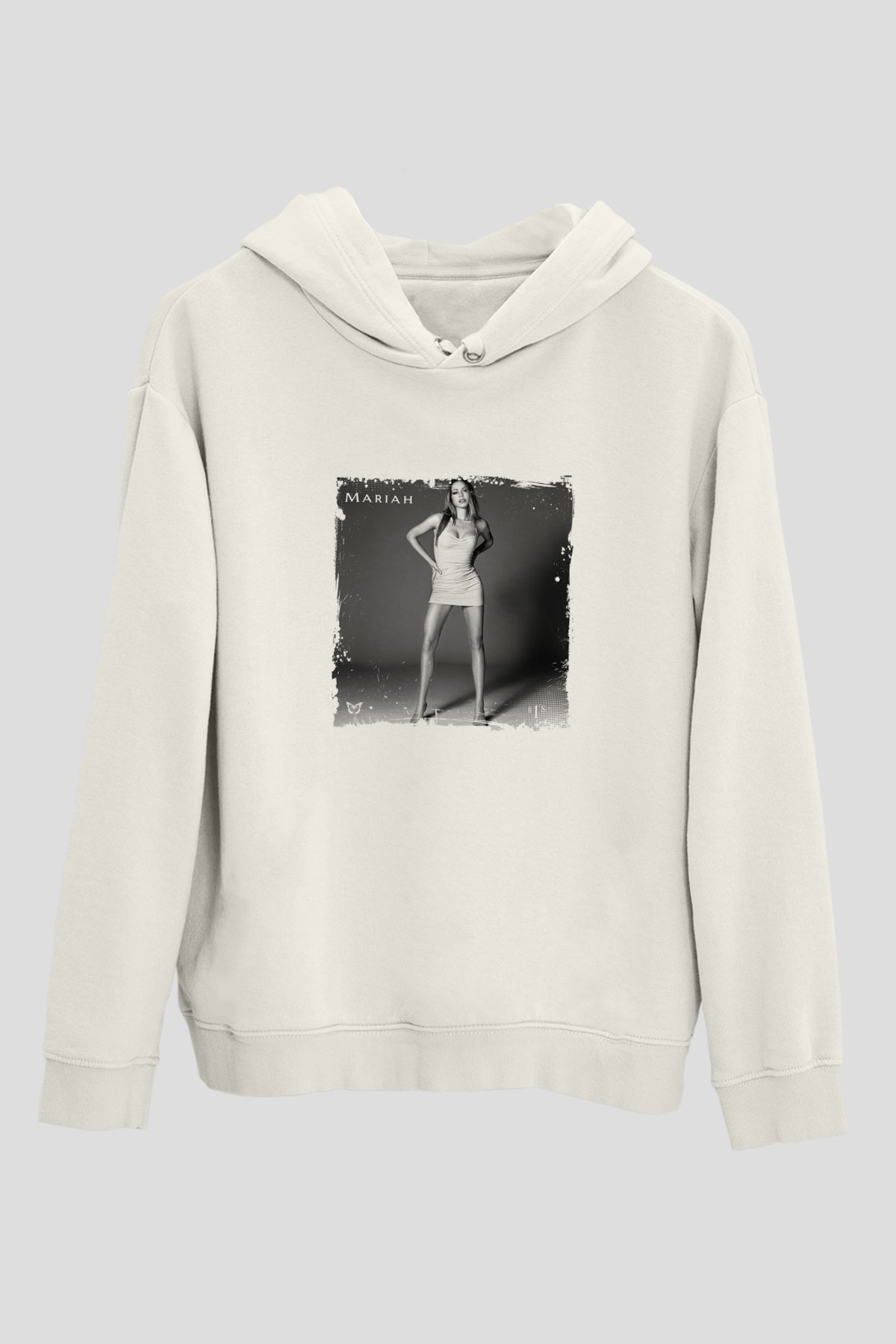 Mariah Carey Baskılı Unisex Beyaz Kapüşonlu Sweatshirt