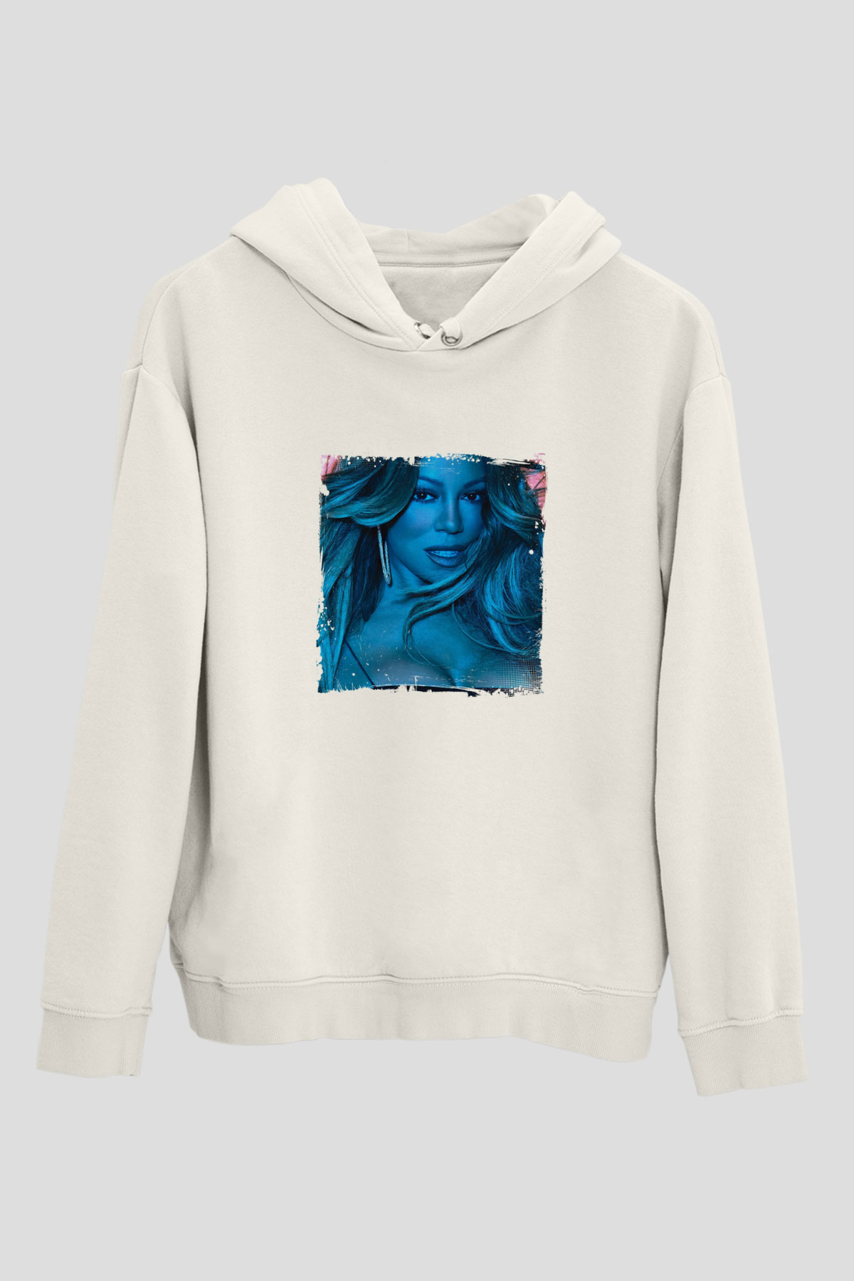 Mariah Carey Baskılı Unisex Beyaz Kapüşonlu Sweatshirt