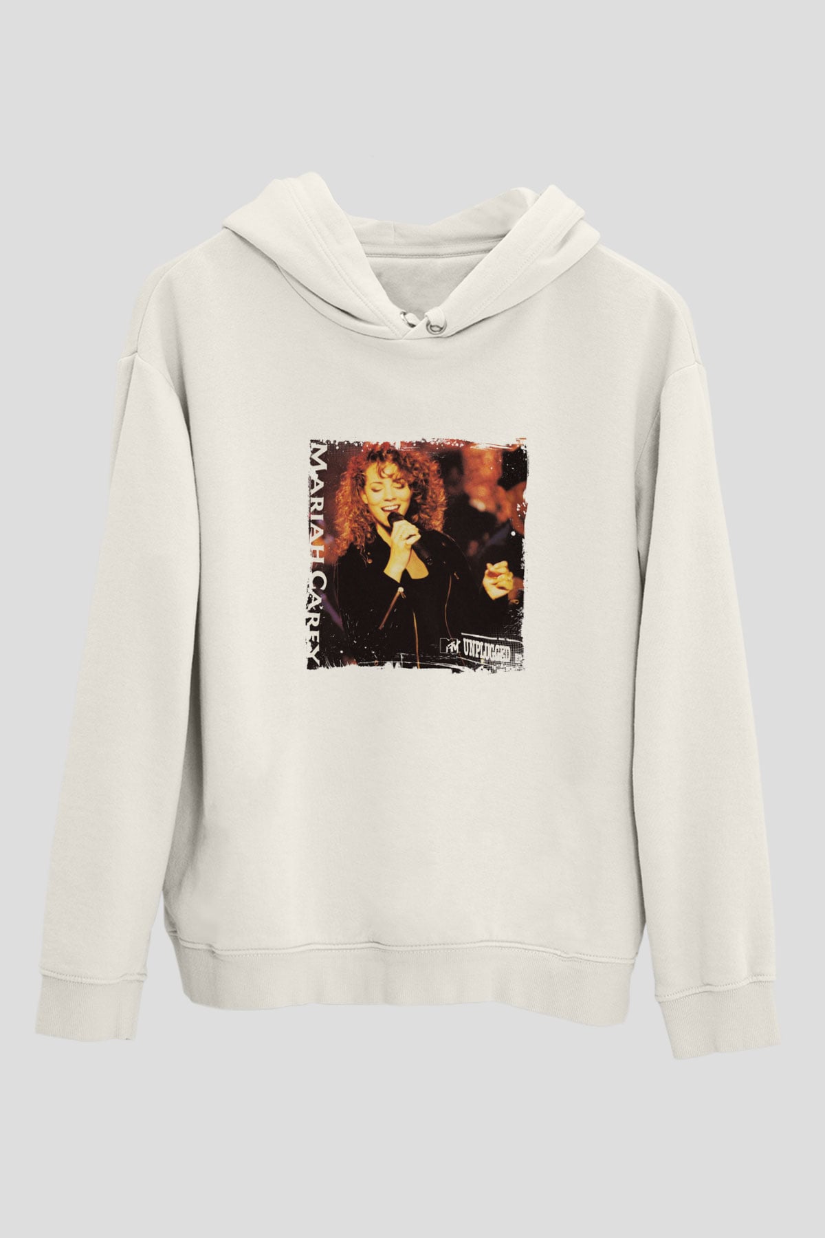 Mariah Carey Baskılı Unisex Beyaz Kapüşonlu Sweatshirt