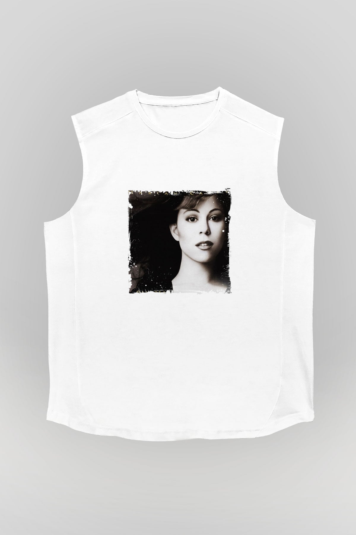 Mariah Carey Baskılı Unisex Beyaz Kolsuz Tişört