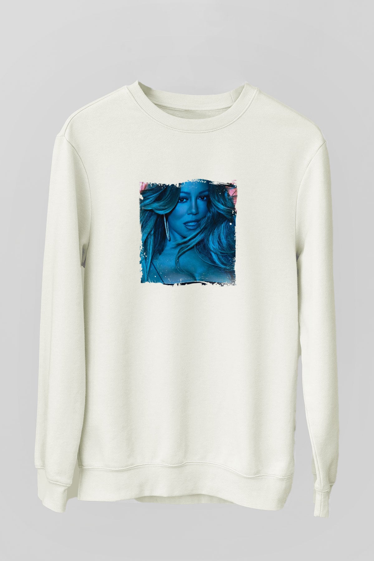 Mariah Carey Baskılı Unisex Beyaz Sweatshirt