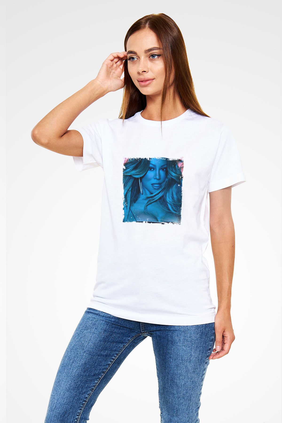 Mariah Carey Baskılı Unisex Beyaz Tişört