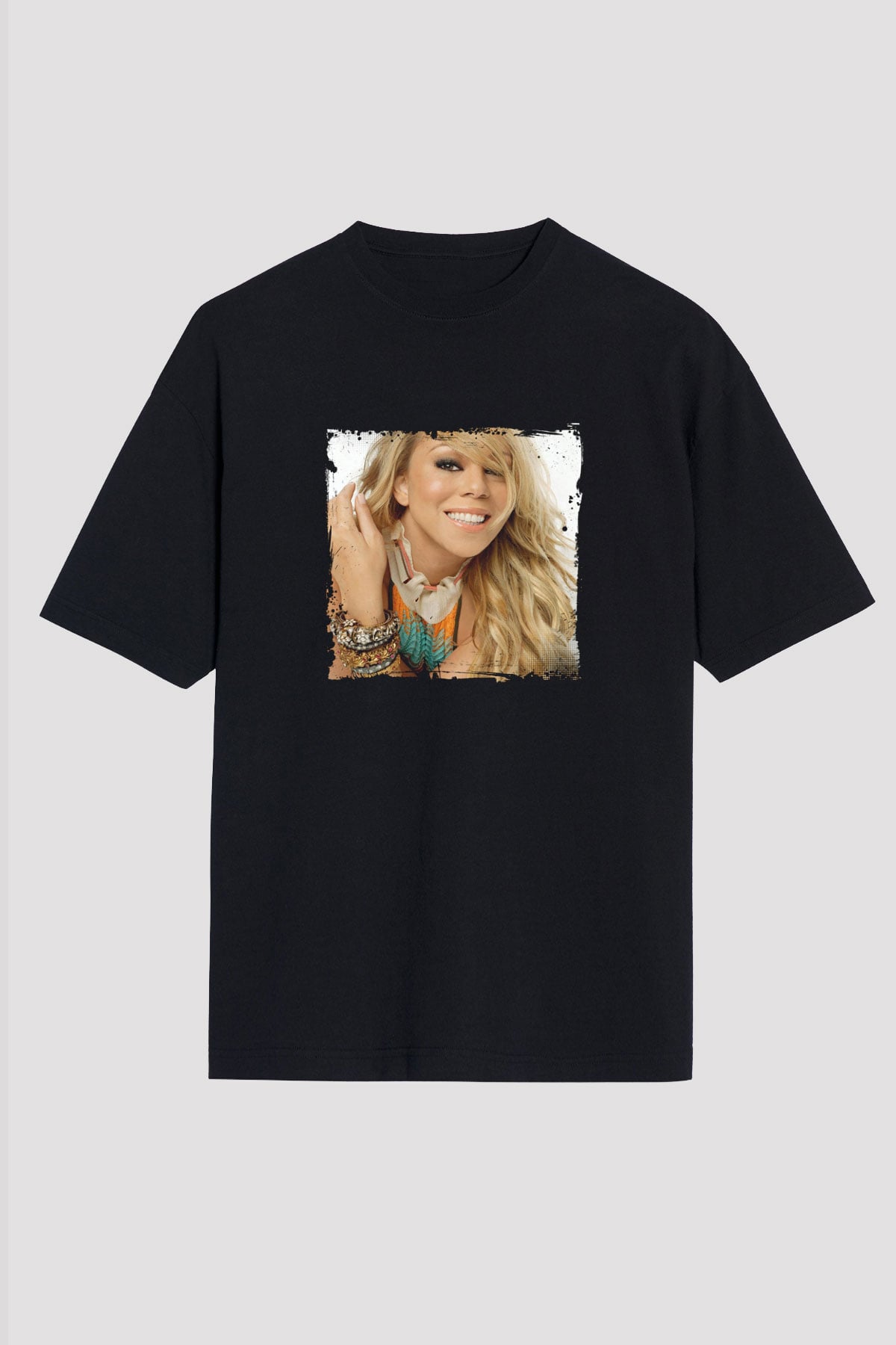 Mariah Carey Baskılı Unisex Oversize Siyah Tişört
