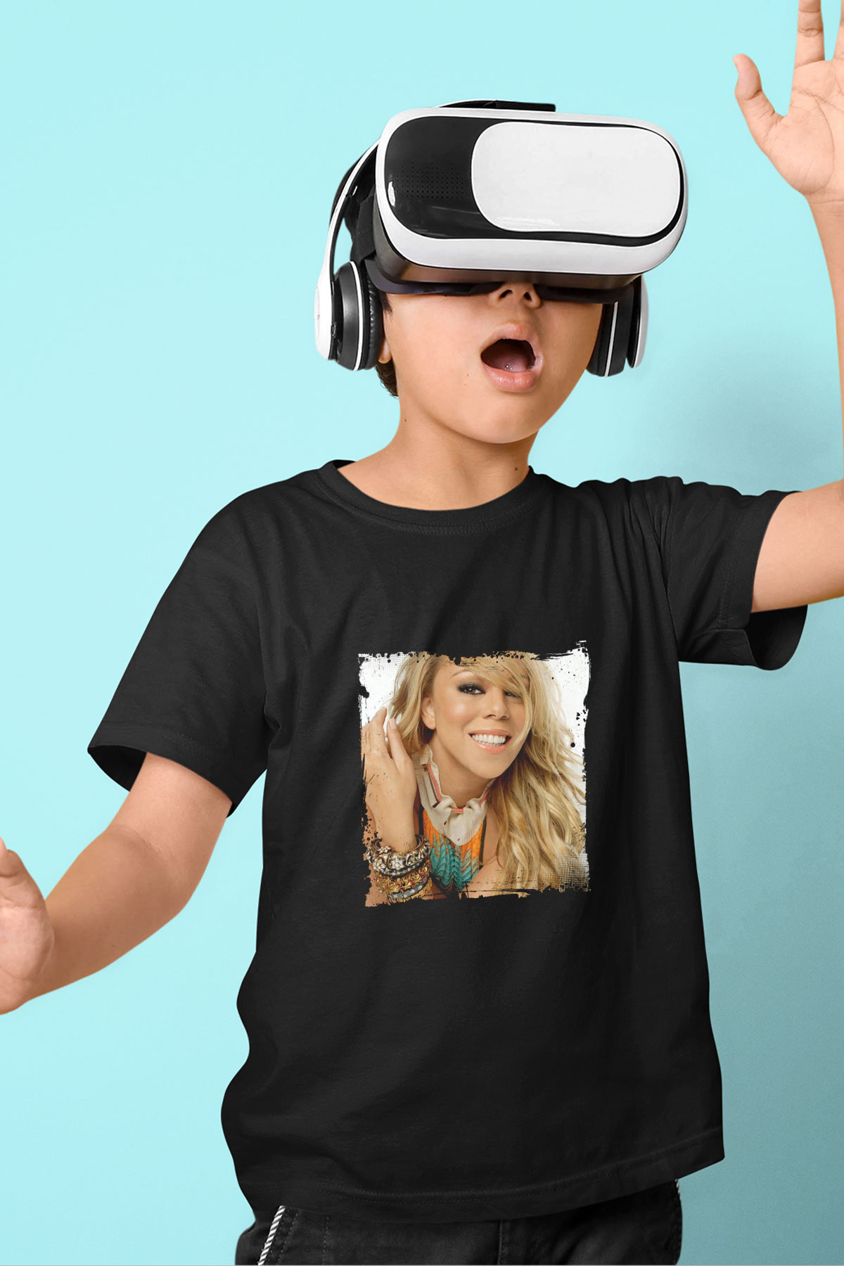 Mariah Carey Baskılı Unisex Siyah Çocuk Tişört