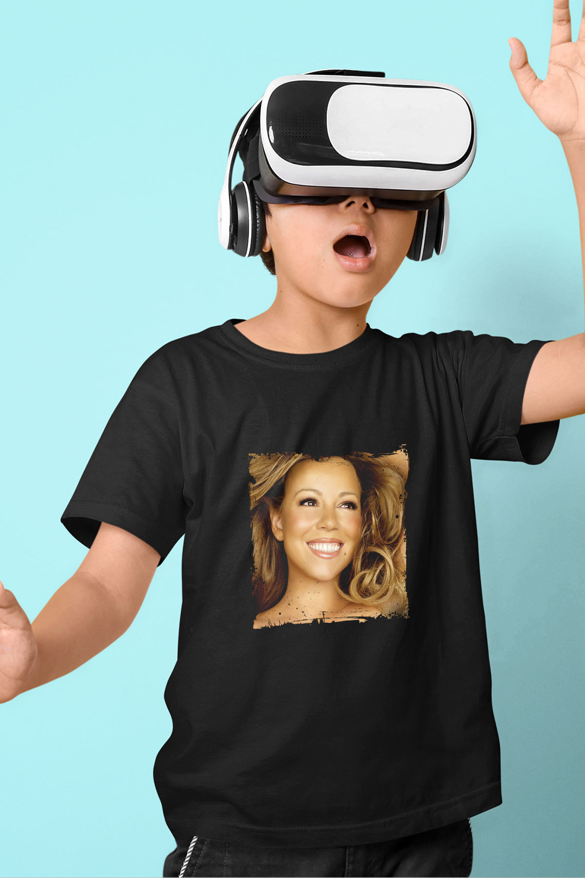 Mariah Carey Baskılı Unisex Siyah Çocuk Tişört