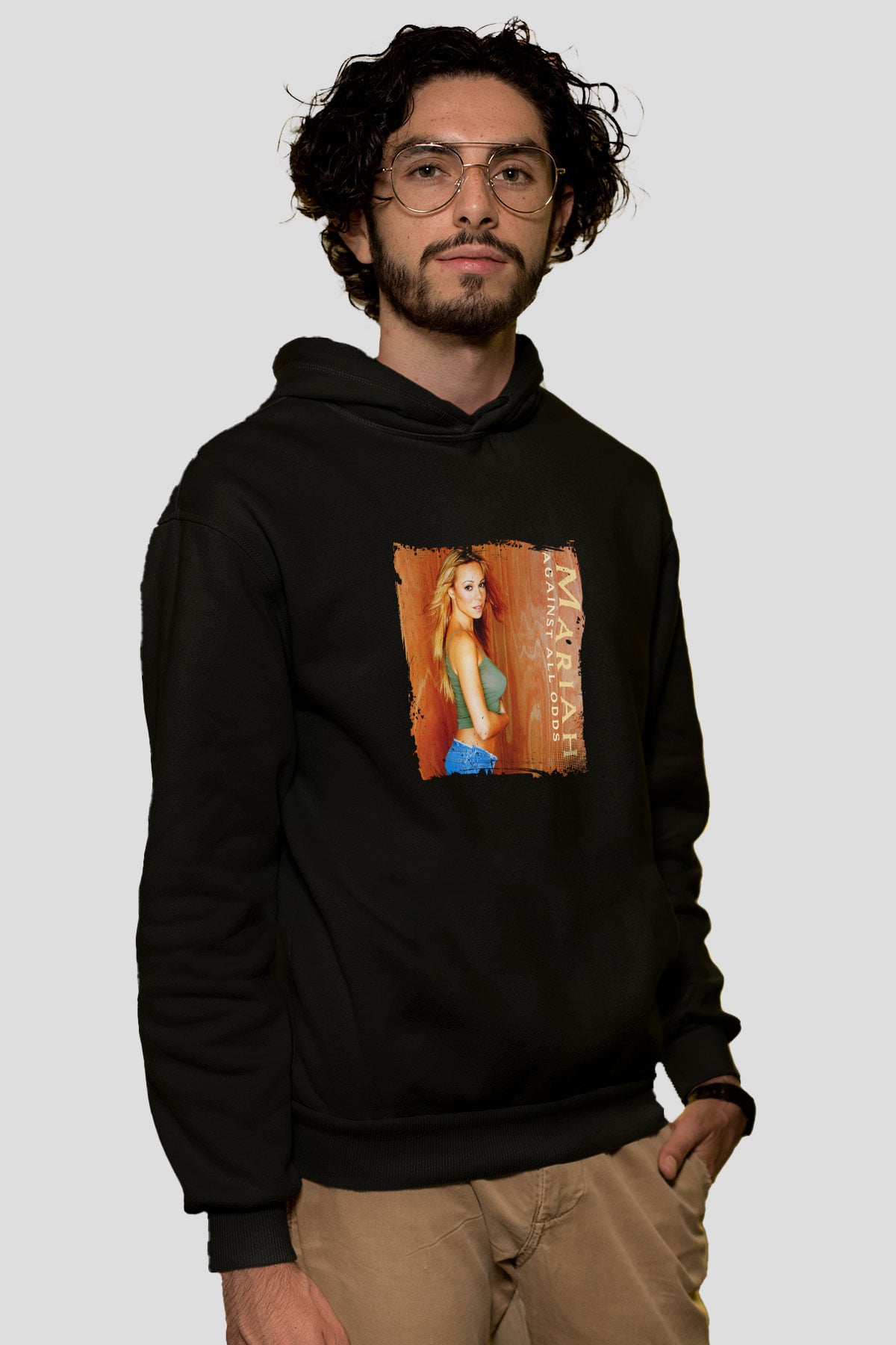 Mariah Carey Baskılı Unisex Siyah Hoodie
