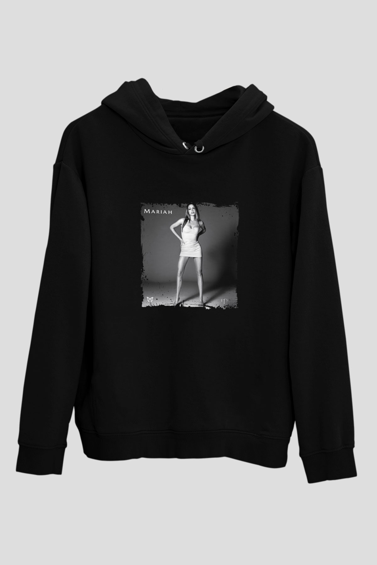 Mariah Carey Baskılı Unisex Siyah Hoodie