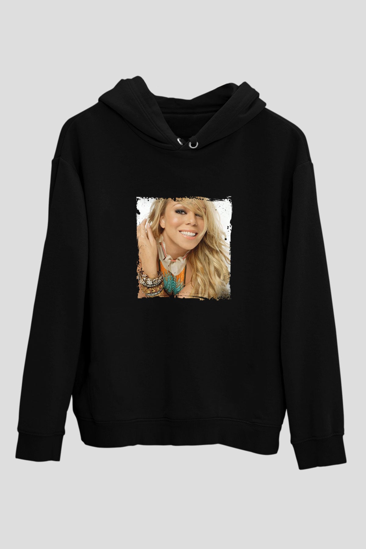 Mariah Carey Baskılı Unisex Siyah Hoodie