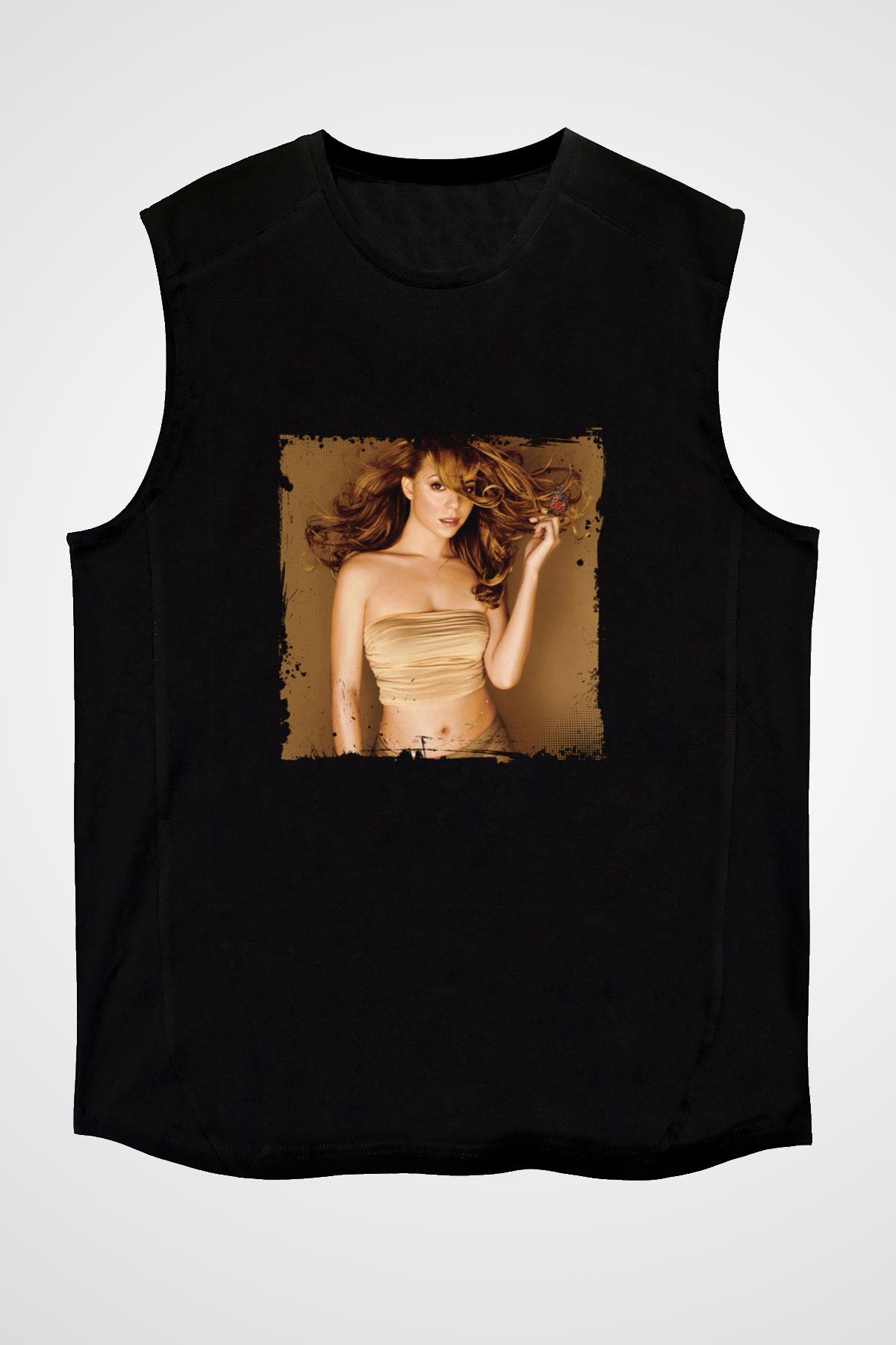 Mariah Carey Baskılı Unisex Siyah Kolsuz Tişört