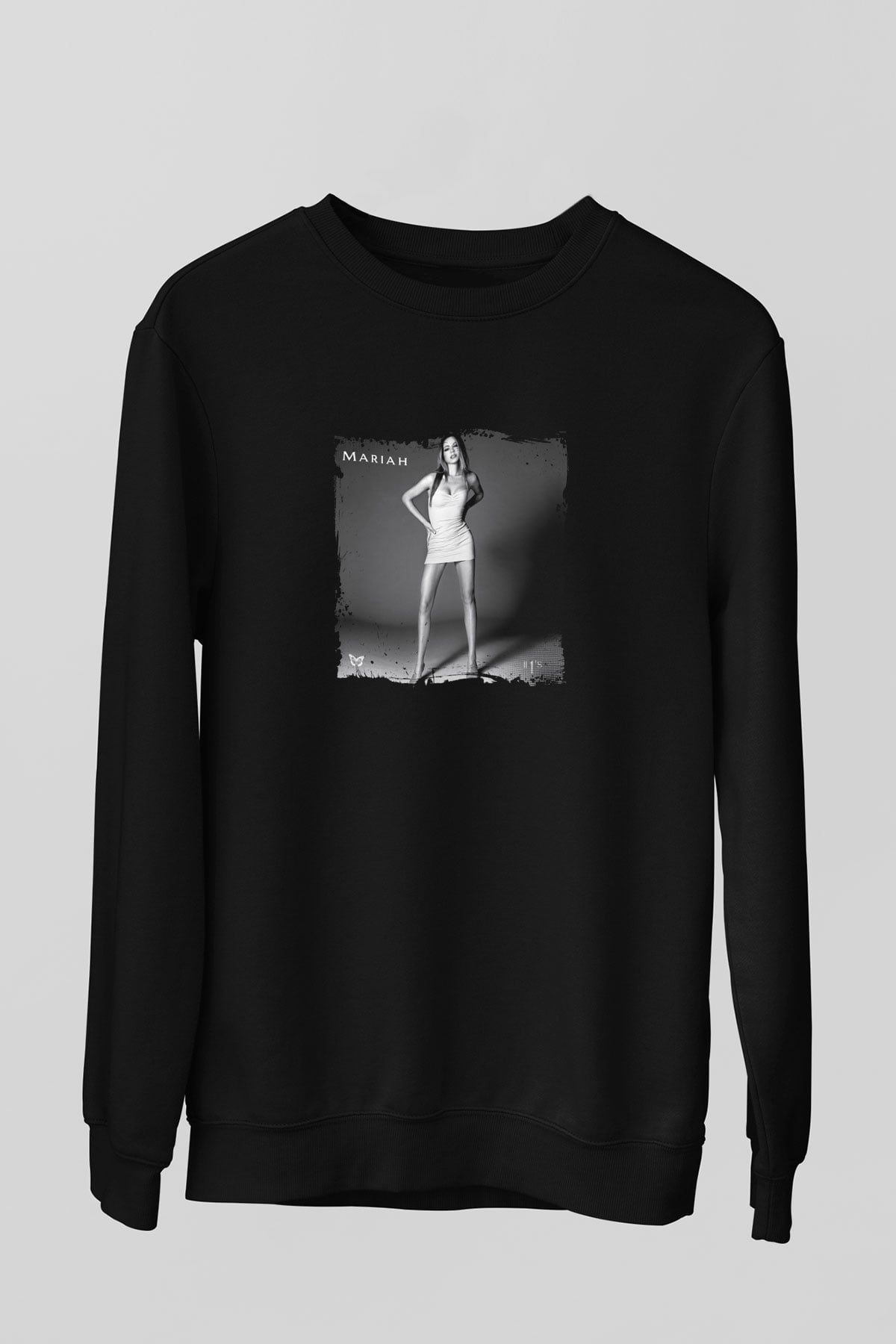 Mariah Carey Baskılı Unisex Siyah Sweatshirt