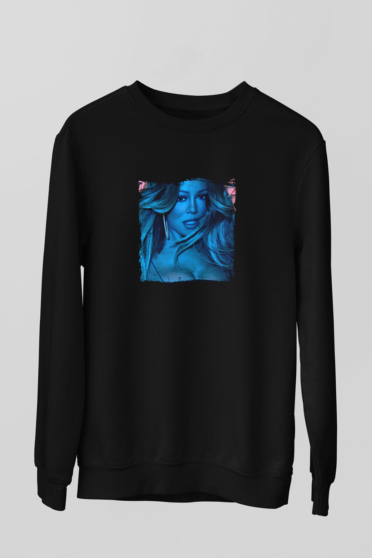 Mariah Carey Baskılı Unisex Siyah Sweatshirt