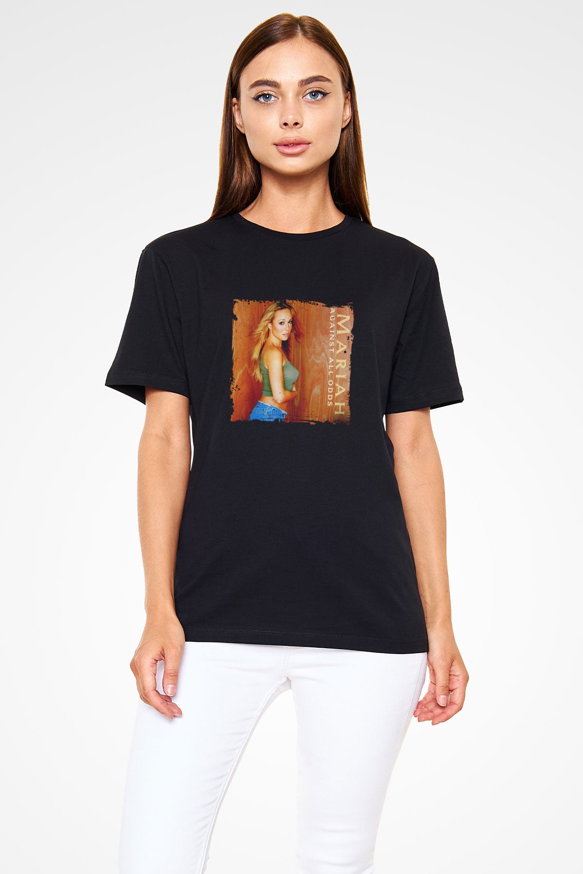 Mariah Carey Baskılı Unisex Siyah Tişört