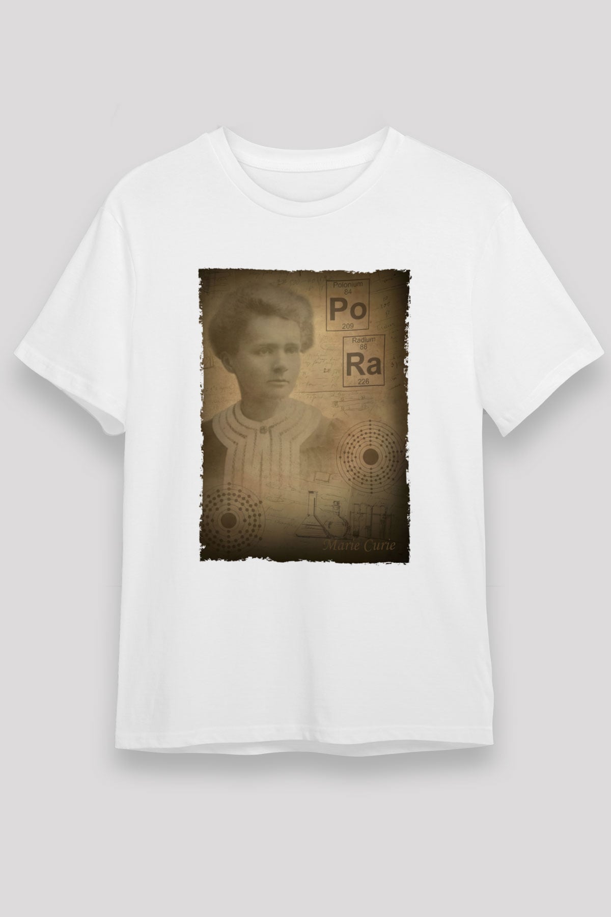 Marie Curie Baskılı Unisex Beyaz Tişört - Tshirt