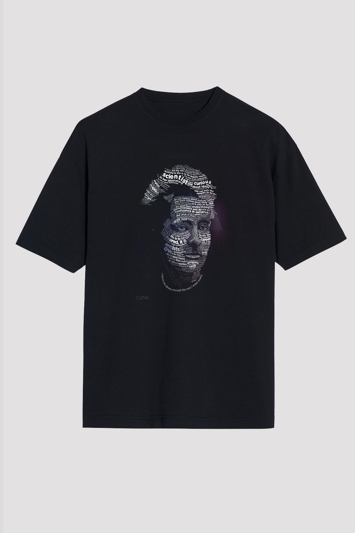 Marie Curie Tipografi Baskılı Unisex Oversize Tişört - Tshirt