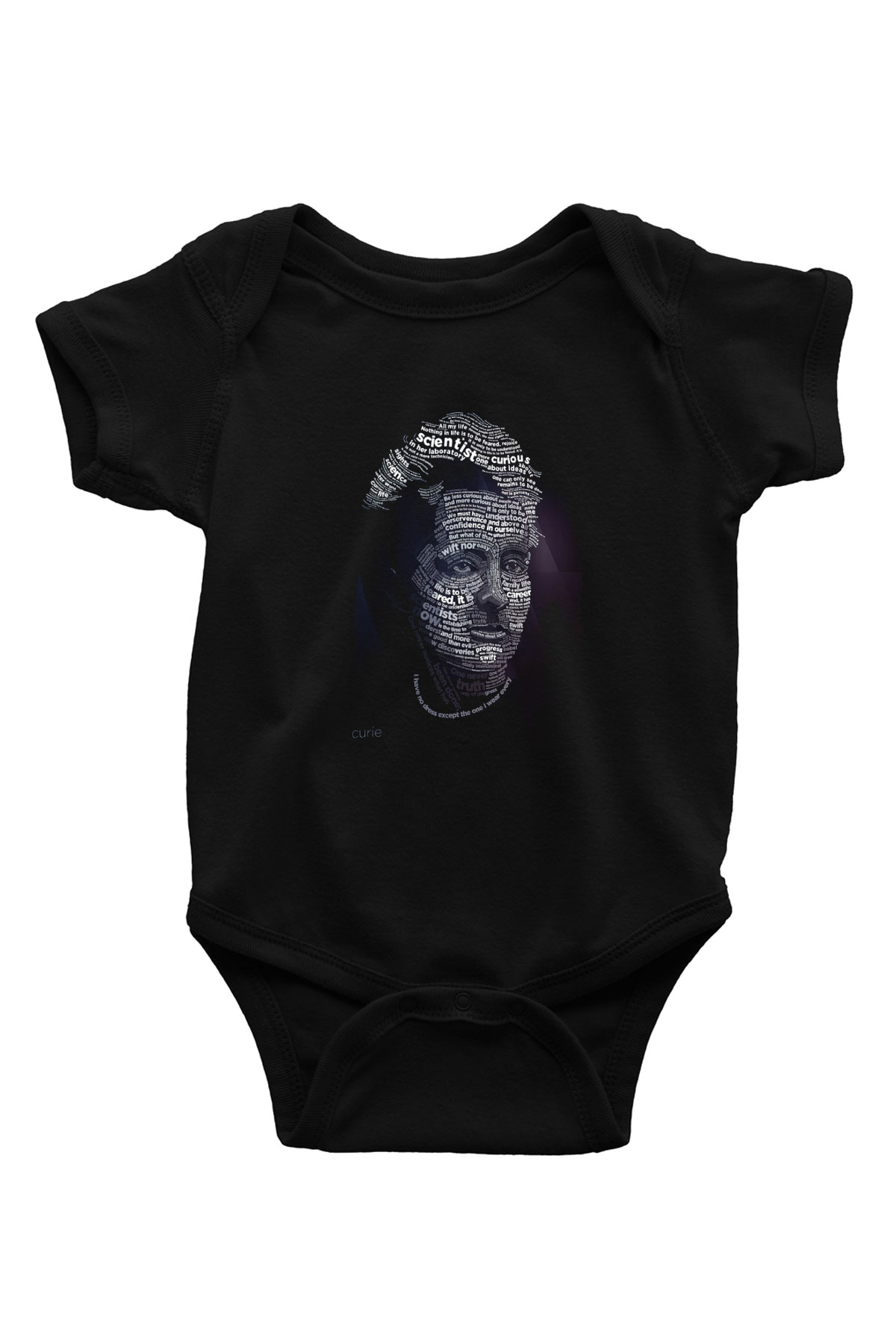 Marie Curie Tipografi Baskılı Unisex  Siyah Bebek Body - Zıbın