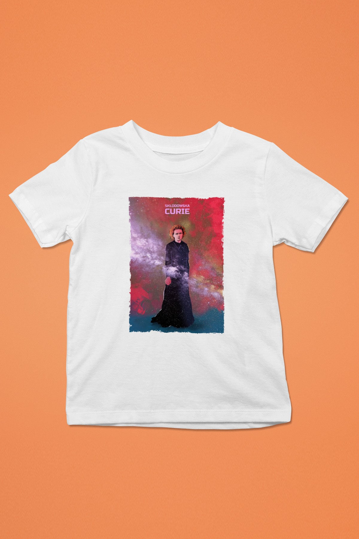 Marie Skłodowska Curie Renkli Baskılı Unisex Beyaz Çocuk Tişörtü - Tshirt