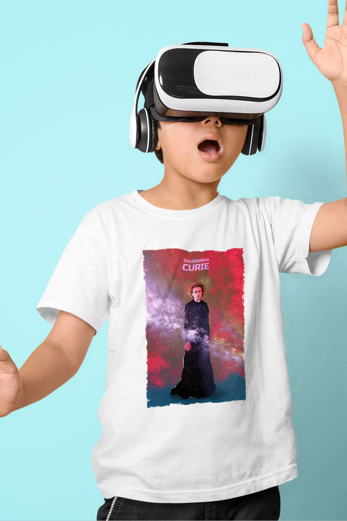 Marie Skłodowska Curie Renkli Baskılı Unisex Beyaz Çocuk Tişörtü - Tshirt