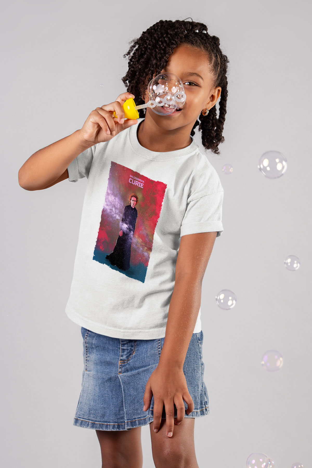 Marie Skłodowska Curie Renkli Baskılı Unisex Beyaz Çocuk Tişörtü - Tshirt