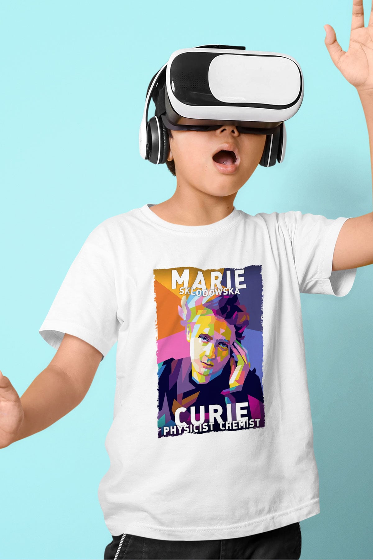 Marie Sklodowska Curie Baskılı Unisex Beyaz Çocuk Tişörtü - Tshirt
